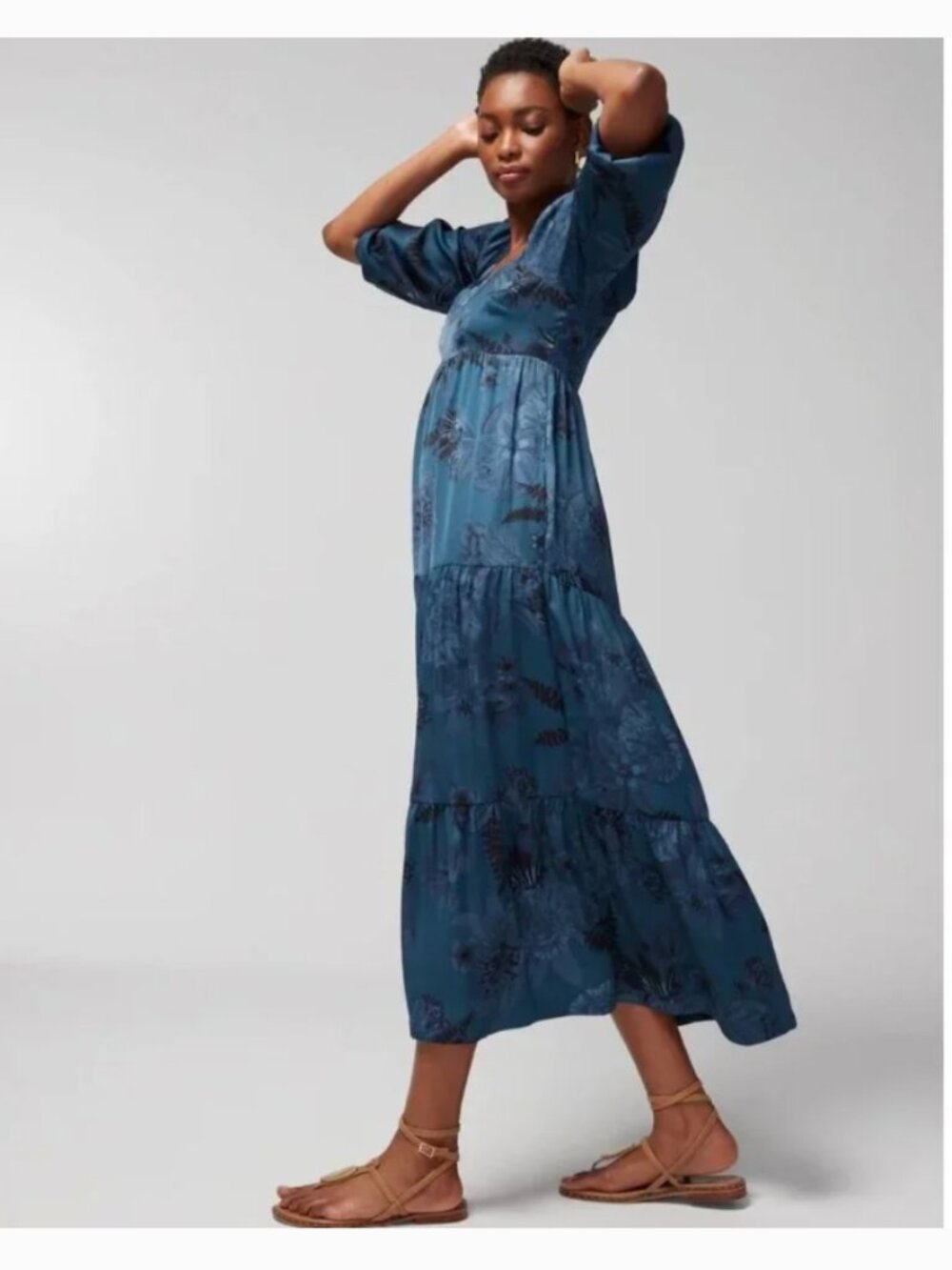 Soma Maxi Dress Paloma Floral XL Teal Built in Bra Off Shoulder Tiered NWT